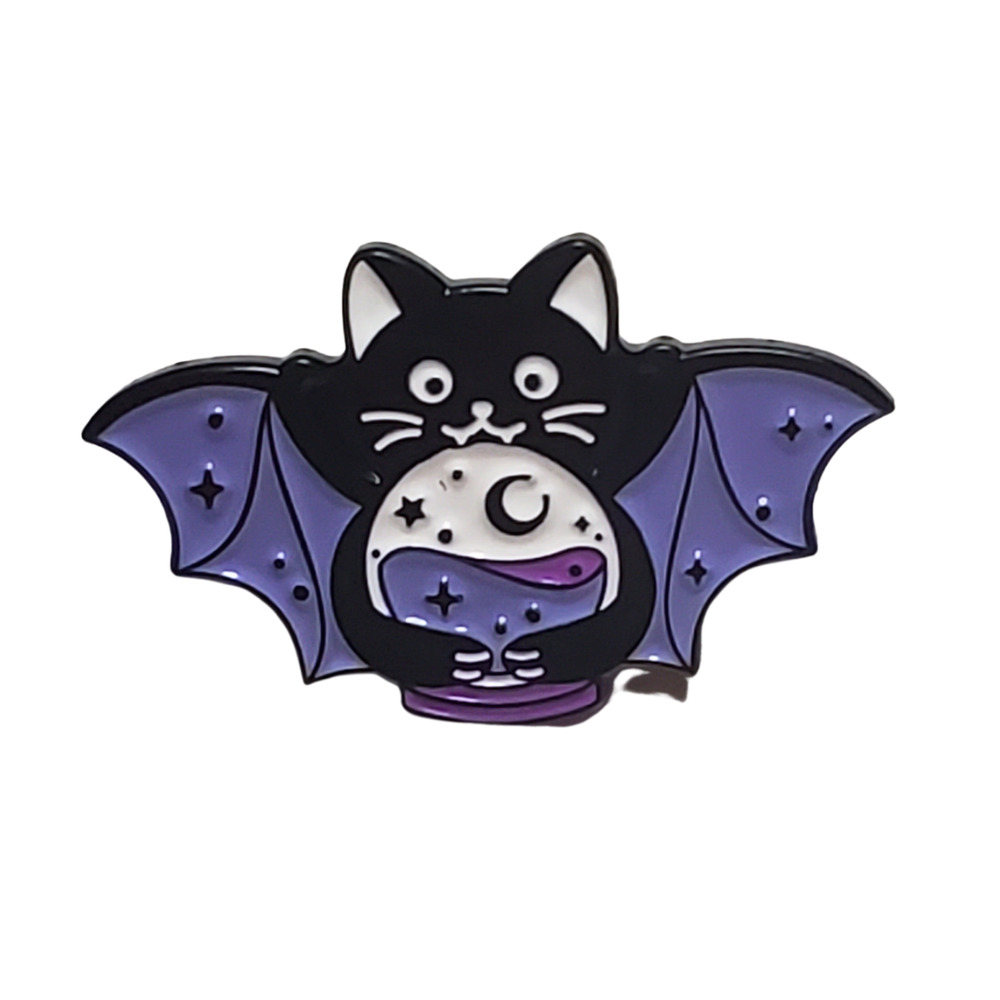 Bat cat gazing into crystal ball pin